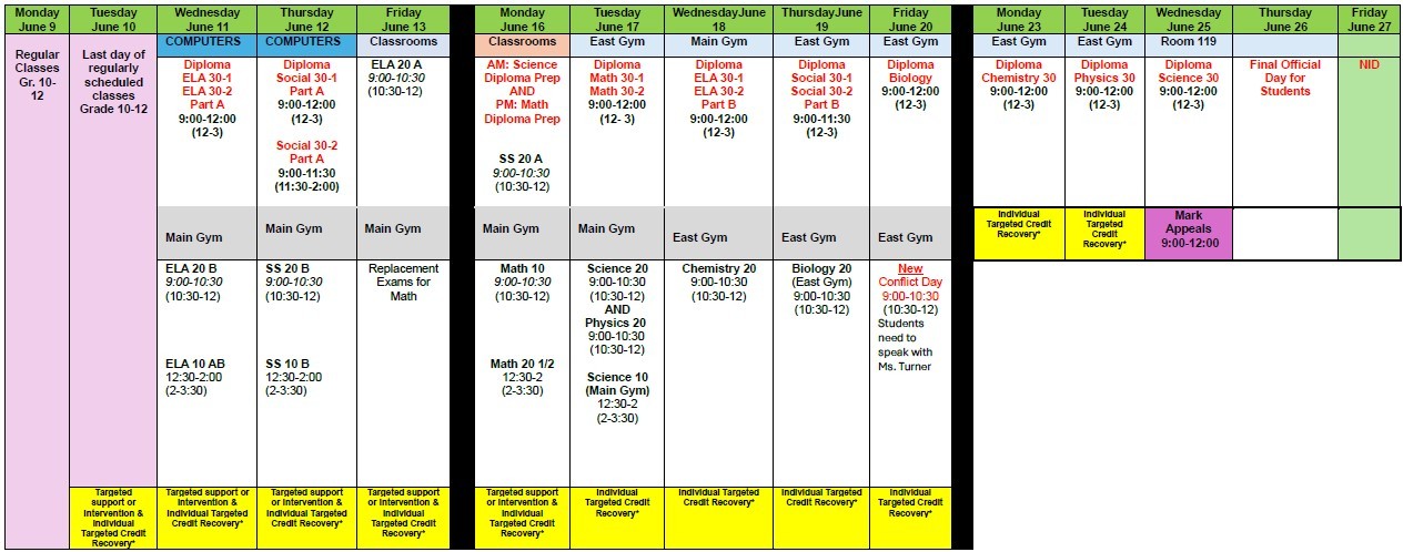June Exam Schedule