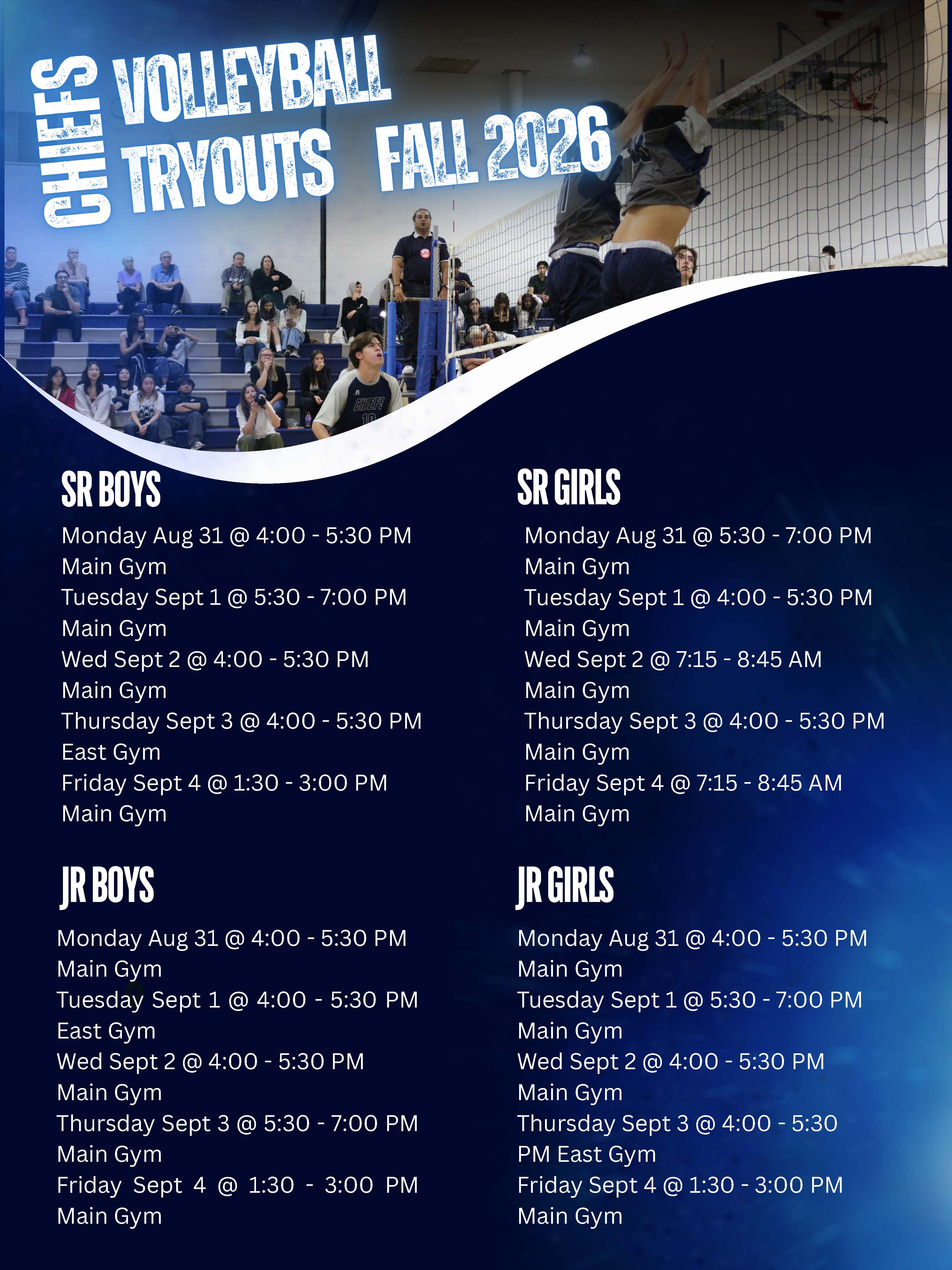 2026 Volleyball Tryout Schedule